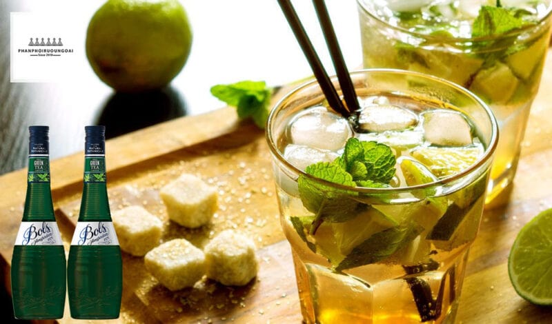 Rượu bols green tea tạo ra nhiều hương vị đặc trưng cho ly coctail